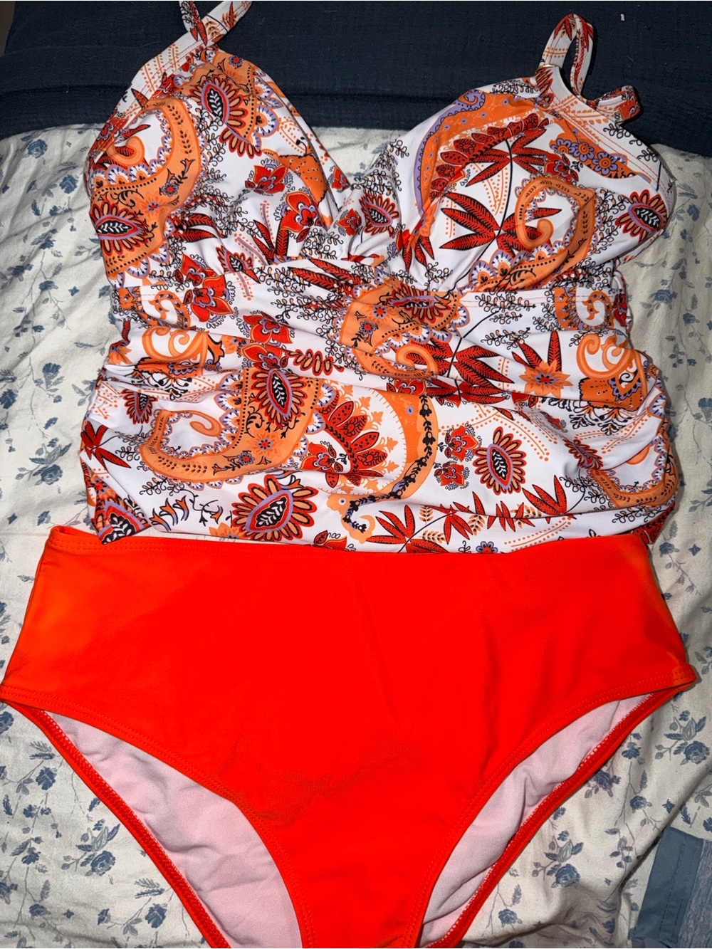 Women’s Orange Paisley Tank One-Piece Swimsuit